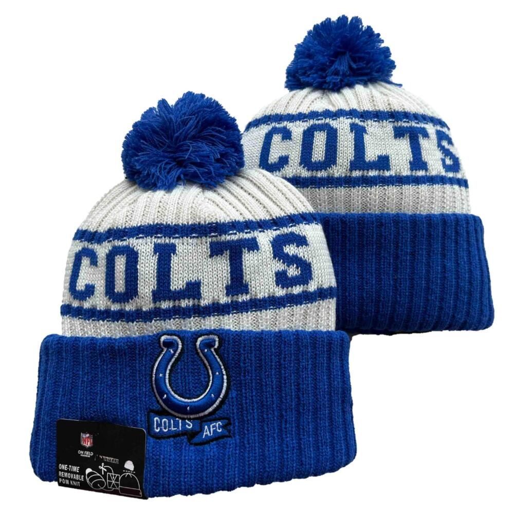 NWT Indianapolis Colts Sports Knit Pom‎ Beanie Fleece Lining OSFA Unisex